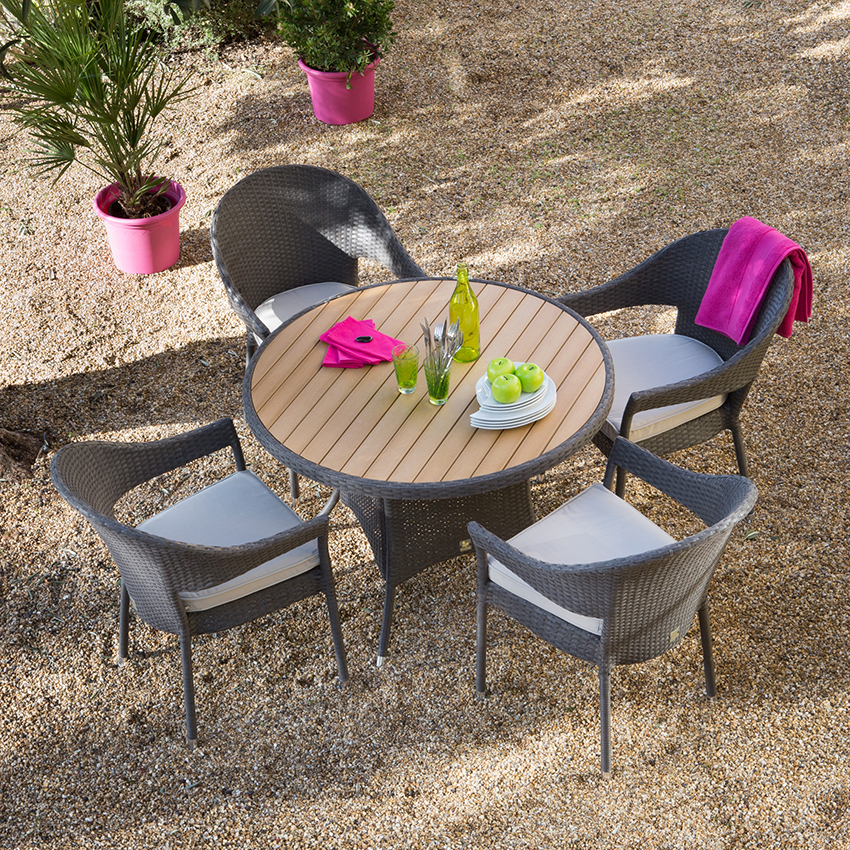 H N 5 Piece Patio Dining Set With, Wooden Outdoor Dining Set With Cushions