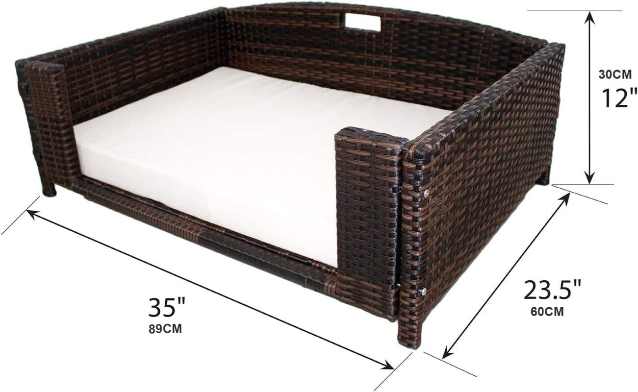 Outdoor Rectangular Rattan Pet Bed with Metal Frame for Dogs/Cats Made ...