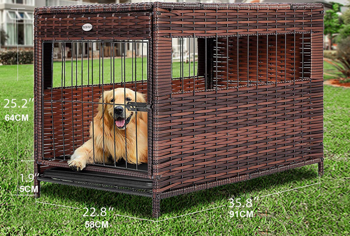 PE Rattan Rattan Pet Dog Cage Crate Indoor Outdoor Puppy House Shelter ... - Pet House With Crate Rattan